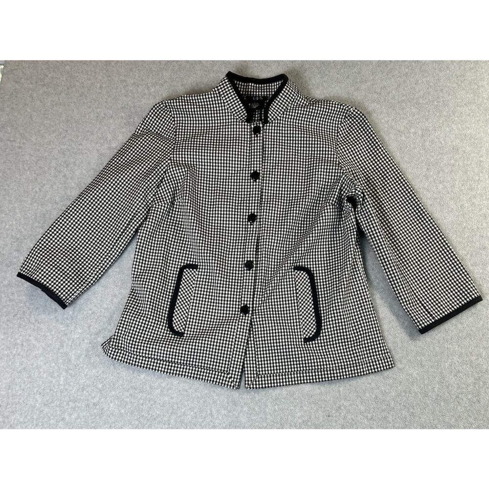 RQT Womens Black White Gingham Jacket Blazer Size 8 Cotton Stretch Preppy Chic